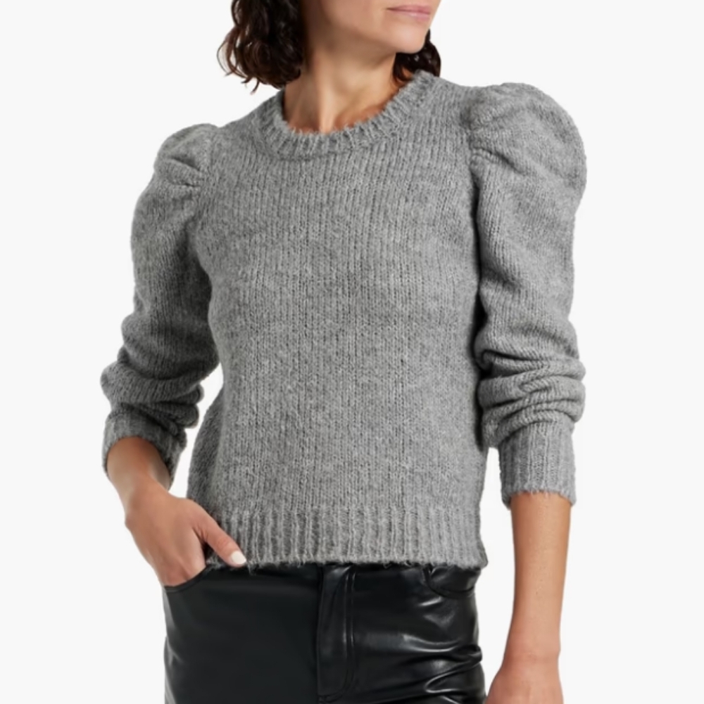 DEREK LAM 10 CROSBY Gray Puff Sleeve Alpaca Blend Sweater MSRP $350
